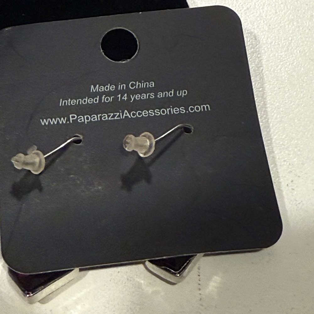 Paparazzi Pink and Silver Geometric Drop Earrings - Picture 2 of 2